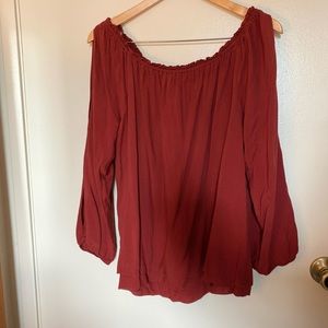 Rust cold shoulder blouse